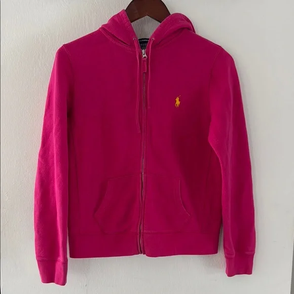 Ralph Lauren Sport Jacket Womens Large Hooded Sweatshirt Full Zip Hoodie Pink - Picture 2 of 8